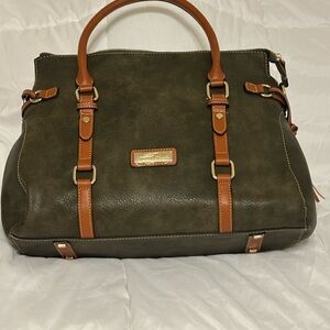 Stylish Olive Green and Brown Handbag